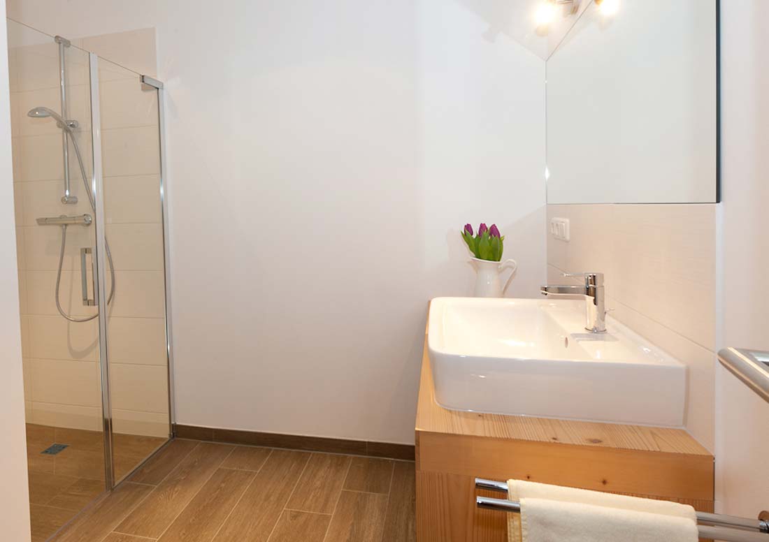 Badezimmer im Appartement Bad mit Dusche im alpinen Appartement